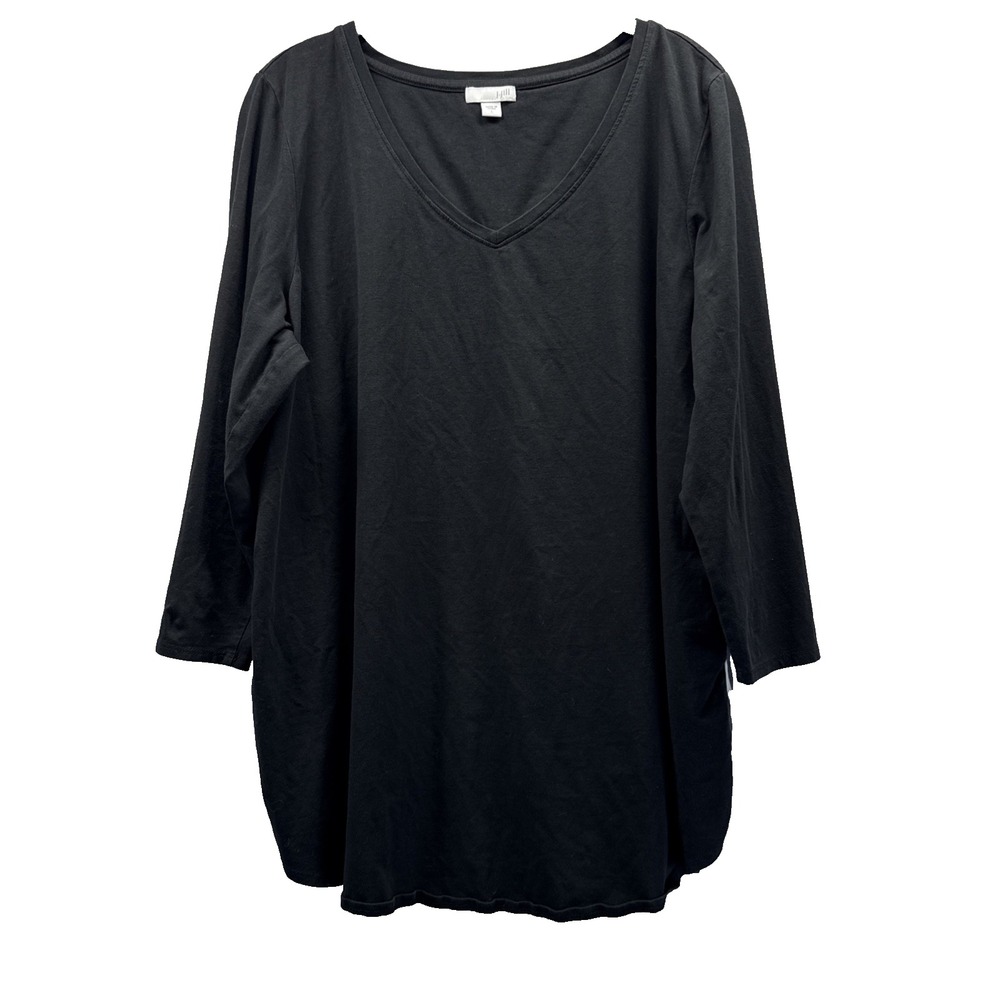J Jill Womens Top Size Large Mixed Print Black White 3/4 Sleeves V Neck Pullover